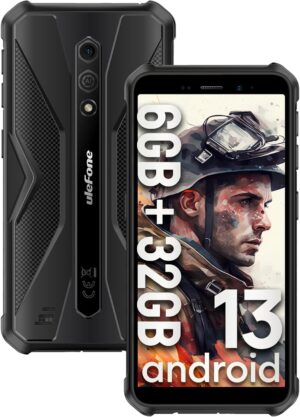 Ulefone Armor X12 Dayanıklı Akıllı Telefon, Su Geçirmez, Kilitsiz Telefonlar, Sekiz Çekirdekli Android 13, 6 GB + 32 GB, Çift SIM Global 4G LTE, 4860 mAh Pil, Yüz Tanıma, Bluetooth, NFC, Pusula - Siyah