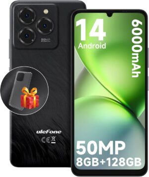 Ulefone Note 20 Pro Kilidi Açık Cep Telefonu, Android 14 İşletim Sistemi, 8 GB'a Kadar RAM + 128 GB ROM, 1 TB Genişletme Kartı, 6,75 inç HD+ 90 Hz Ekran, 6000 mAh Pil, 50 MP Ana Kamera, Sekiz Çekirdekli 4G Çift SIM Telefon, Siyah