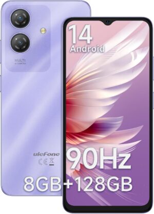 Ulefone Note 21 Kilitsiz Akıllı Telefon, Android 14 Cep Telefonu, 8 GB + 128 GB / 512 GB SD Genişletme, 6,56 İnç HD +, 13 MP + 5 MP, 5000 mAh, 3 Kart Yuvası, Çift SIM 4G, Yüz Tanıma/Parmak İzi Kimliği - Mor