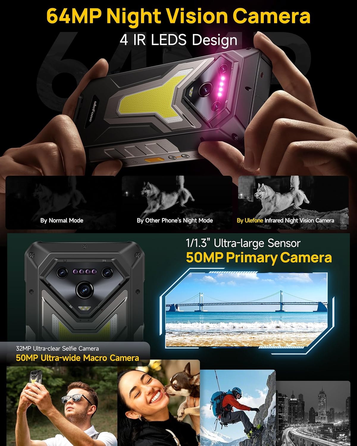 Ulefone Armor 34 5G Sağlam Telefon Kilidi Açık, 32 GB + 512 GB, 25500 mAh 66 W, Android 15, 6,95 inç 120 Hz Corning Gorilla Ekran, 64 MP + 50 MP + 50 MP, Su Geçirmez Telefon, 1100 LM LED ve Uyarı Işığı/Çift 5G/Widevine L1 - Image 4