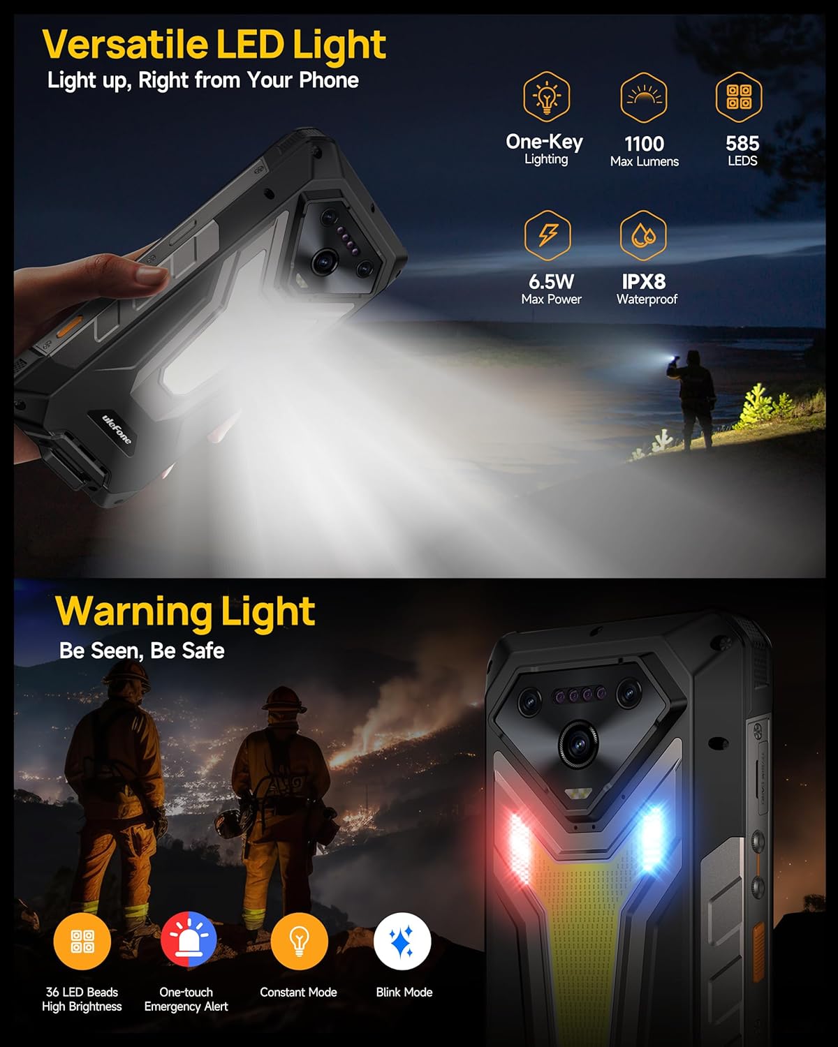 Ulefone Armor 34 5G Sağlam Telefon Kilidi Açık, 32 GB + 512 GB, 25500 mAh 66 W, Android 15, 6,95 inç 120 Hz Corning Gorilla Ekran, 64 MP + 50 MP + 50 MP, Su Geçirmez Telefon, 1100 LM LED ve Uyarı Işığı/Çift 5G/Widevine L1 - Image 7