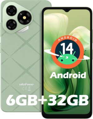 Ulefone Note 19 Kilitsiz Cep Telefonu, Android 14 Go Akıllı Telefon, Sekiz Çekirdekli, 6 GB + 32 GB (512 GB Genişletilebilir), 6,56 inç HD +, 8 MP + 5 MP, 5000 mAh, Global 4G LTE, 3 Kart Yuvası/Yüz Tanıma/GPS - Yeşil