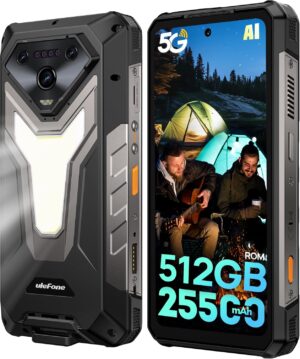 Ulefone Armor 34 5G Sağlam Telefon Kilidi Açık, 32 GB + 512 GB, 25500 mAh 66 W, Android 15, 6,95 inç 120 Hz Corning Gorilla Ekran, 64 MP + 50 MP + 50 MP, Su Geçirmez Telefon, 1100 LM LED ve Uyarı Işığı/Çift 5G/Widevine L1