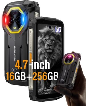 Ulefone Armor Mini 20 Pro 5G Dayanıklı Cep Telefonu, 4,7 inç HD+, MTK Dimensity 6300, 16 GB RAM+256 GB ROM, 6200 mAh/Kablosuz Şarj, Android 14, 50+64+32 MP, LED Işık, NFC Akıllı Telefon, GPS/Yüz Tanıma
